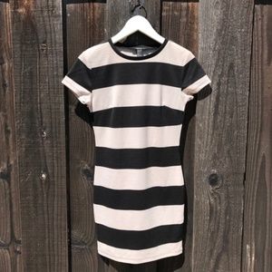 Forever 21 Striped Taupe/Gray Bodycon Dress S